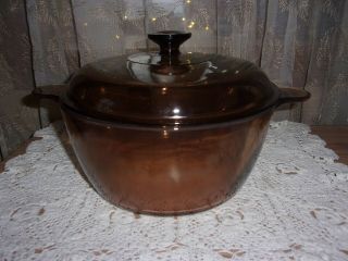 Vintage Vision Corning Cookware Brown Amber 4.  5l Dutch Oven Stock Pot Euc