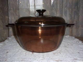 vintage Vision Corning cookware brown amber 4.  5L Dutch Oven stock pot EUC 2