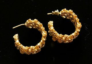Vtg PANETTA Heavy Gold Tone Rhinestone Pierced Earrings SIGNED 1 