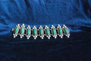 Midcentury 1960s Mexico Sterling Silver Green Onyx Panel Bracelet 7 " Vintage