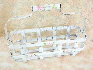 byDAS FARMHOUSE CHIC ROSES METAL BASKET hp hand painted shabby vintage cottage 2