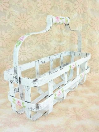 byDAS FARMHOUSE CHIC ROSES METAL BASKET hp hand painted shabby vintage cottage 3