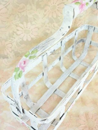 byDAS FARMHOUSE CHIC ROSES METAL BASKET hp hand painted shabby vintage cottage 5