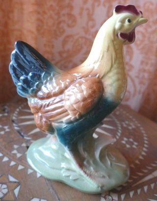 Vintage Rooster Bird Chicken Farm Figurine Brazil Hand Painted Porcelain 6 " H