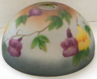 Vtg Frosted Glass Reverse Hand Painted Lamp Shade Yellow Purple Floral Flowers
