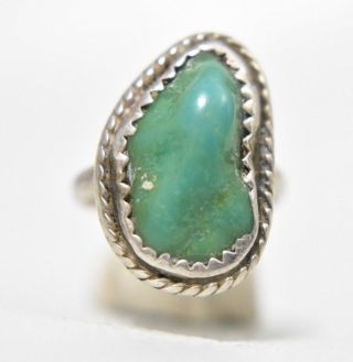 Green Turquoise Ring Vintage Sterling Silver Southwest Girls Pinky Size 4.  5