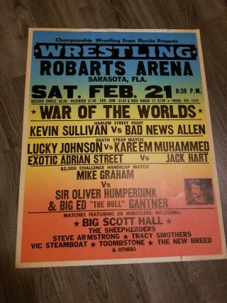 Vintage Nwa Florida Championship Wrestling Poster 1987 Sarasota Sullivan Hall