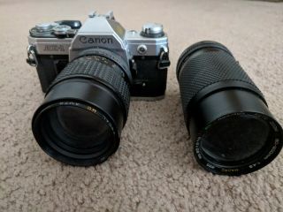 Canon Ae - 1 35mm Slr Film Camera With 135mm & 80 - 200mm Lens Vintage Photography