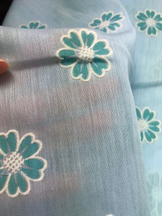 50 inches (1 yard 14 inches) of Vintage Blue Flocked Daises Flowers Fabric 2