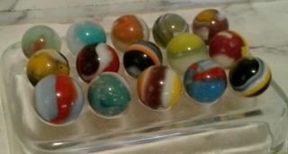 15 Vintage Akro Agate Corkscrew Marbles - 3 Or More Color Swirl