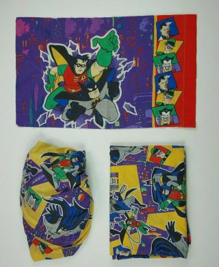 VTG 1995 Batman Animated Series Twin Size 3 Piece Bed Set USA Sheets Pillowcase 2