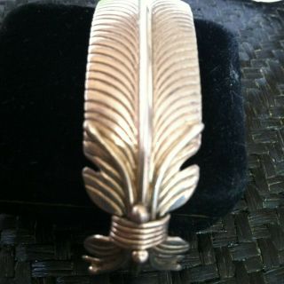 Vintage Large Navajo Signed Verdy Jack Sterling Silver Feather Cuff Bracelet