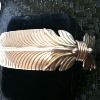 Vintage LARGE Navajo Signed VERDY JACK Sterling Silver Feather Cuff Bracelet 3