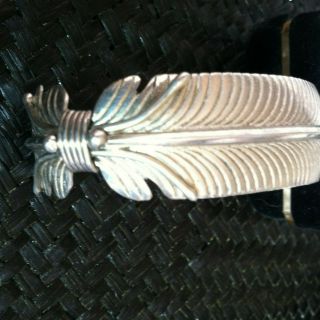 Vintage LARGE Navajo Signed VERDY JACK Sterling Silver Feather Cuff Bracelet 6