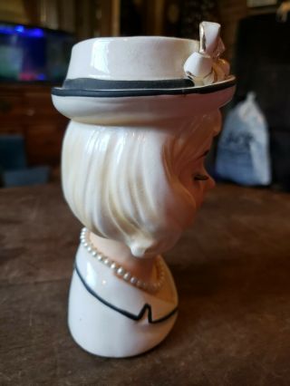 Vintage Unknown Maker Lady Head Vase / Planters White dress 6