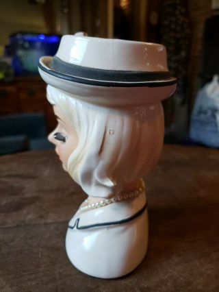 Vintage Unknown Maker Lady Head Vase / Planters White dress 8