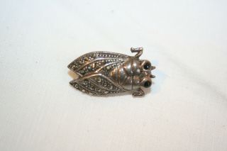 Vintage White Metal And Marcasite Cicada Bug Brooch