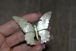 Vintage 12/20 Sterling Mother Of Pearl Butterfly Brooch Pin