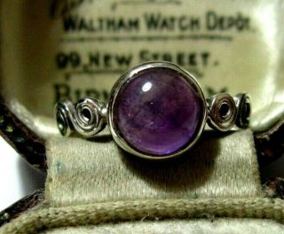 Vintage Style Sterling Silver Real Amethyst Gem Stone Jewellery Ring Size P 1/2
