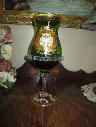 Vintage Murano Glass Italy Hand Painted Elegant Large Vase 13 " X 5.  5 "