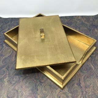 Vintage Italian Gold Leaf Florentine Desk Letter Tray Box With Lid Made In Italy