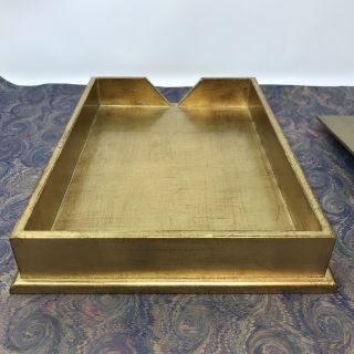 Vintage Italian Gold Leaf Florentine Desk Letter Tray Box with Lid Made in Italy 6