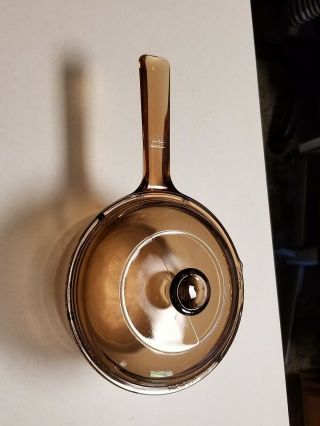 Vintage Vision Corning Amber 1L Pot w/ Pyrex Lid,  Pour Spout 2