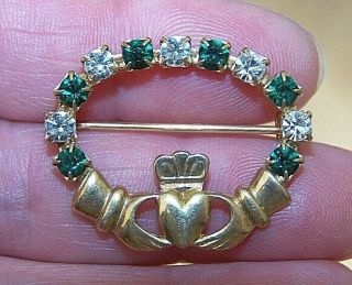 Vintage Signed Scottish Celtic Luckenbooth Hearts Crown Love Token Brooch Pin