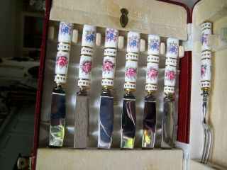 Vintage Royal Crown Derby Knife & Fork Set in Presentation Case.  England. 2