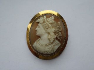 Small Vintage Shell Cameo Pendant Brooch Maenad - Dionysus Follower
