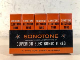 Matched Sleeve (5) Of Nos Nib Sonotone 7025/12ax7a With Smooth Gray Ladder Plate