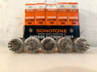Matched Sleeve (5) of NOS NIB Sonotone 7025/12AX7A With Smooth Gray Ladder Plate 7
