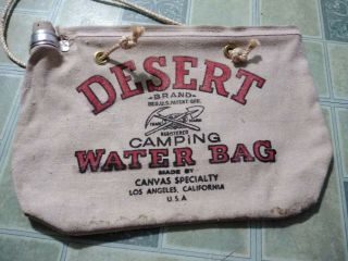 Vintage Desert Brand Water Bag Canvas Los Angeles Usa Scotland Flax
