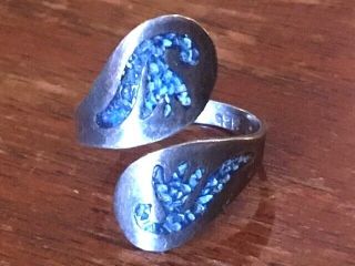 Vintage Taxco 925 Sterling Silver Turquoise Inlay Wrap Ring Size 7.  5,  3g Signed