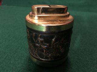 Vintage Cigarette Lighter Metal Very Detail Lithograph Of Knights On Horses