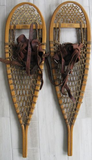 Vintage Wooden Snowshoes Faber 9 X 33 Small Size Cabin Decor