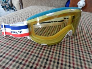 Vintage Killy Snow Ski Goggles Yellow Sanbuee P80 Lens,  White Blue Red Band,  Euc