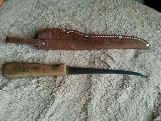 Vintage Chicago Cutlery 78s Fish Filleting Knife,  Leather Sheath 7.  5