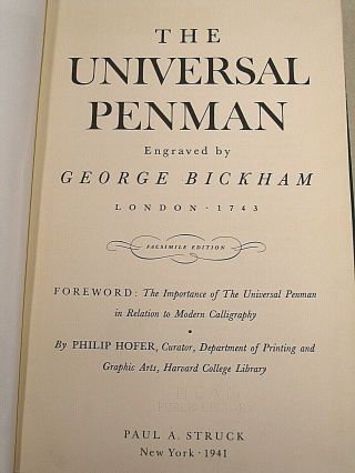 The Universal Penman,  Engraved By George Bickman In London 1743,  1941 Facsimile