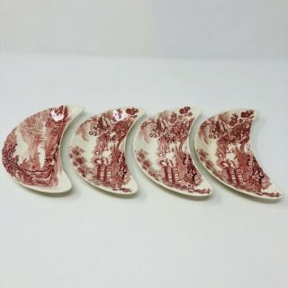 4 Royal Staffordshire Tonquin Pink Clarice Cliff Bone Dishes 6.  5” Vtg