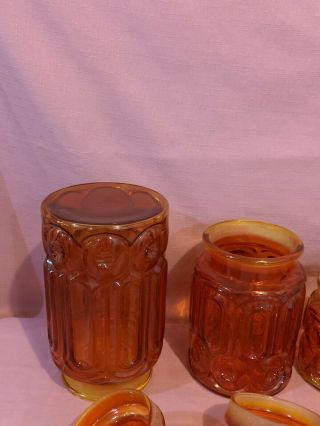 L.  E.  Smith Red Amberina Moon And Stars Canister Full Set Of 4 W/lids Vintage 5c