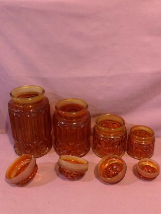 L.  E.  Smith Red Amberina Moon And Stars Canister Full Set Of 4 w/Lids Vintage 5c 2
