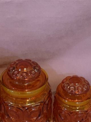L.  E.  Smith Red Amberina Moon And Stars Canister Full Set Of 4 w/Lids Vintage 5c 3