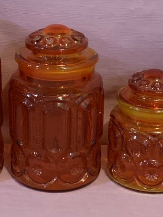 L.  E.  Smith Red Amberina Moon And Stars Canister Full Set Of 4 w/Lids Vintage 5c 5