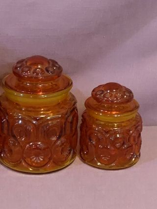 L.  E.  Smith Red Amberina Moon And Stars Canister Full Set Of 4 w/Lids Vintage 5c 6