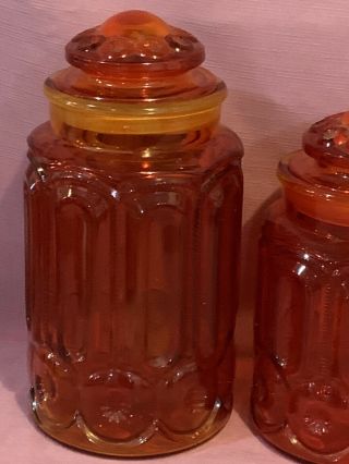 L.  E.  Smith Red Amberina Moon And Stars Canister Full Set Of 4 w/Lids Vintage 5c 7