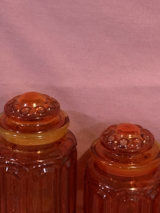 L.  E.  Smith Red Amberina Moon And Stars Canister Full Set Of 4 w/Lids Vintage 5c 8