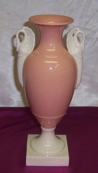 Vintage Lenox Porcelain Pink Vase With Swan Handles
