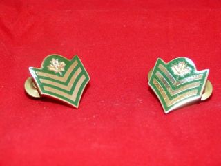 Vintage Canadian Military Insignia Set.  Sergeant Rank - Pin Collar Lapel.