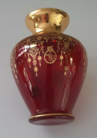 Vintage Ruby Red Murano Glass Vase 24k Gold Signed Vecchia Art Glass
